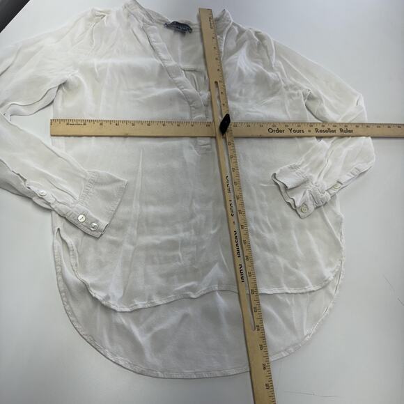 Vince Shirt Womens 10 White Semi Sheer V-Neck Popover Long Sleeve Cuff Blouse - Picture 6 of 8